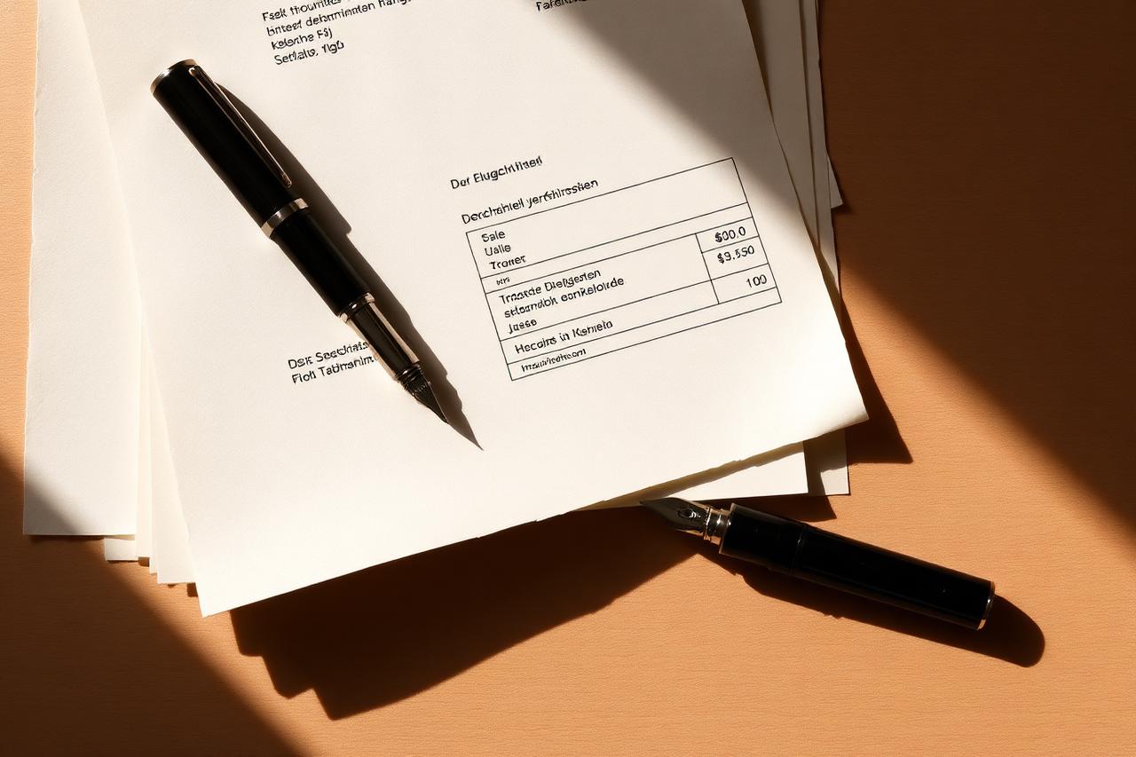 Steuerunterlagen und ein Füller auf cremefarbenem Papier